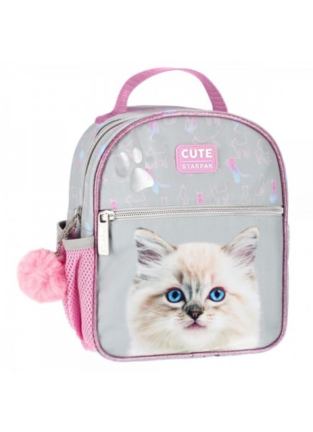 Ghiozdan Starpak Kitty Pink, 1 compartiment, 3 buzunare, gri cu roz, 485887