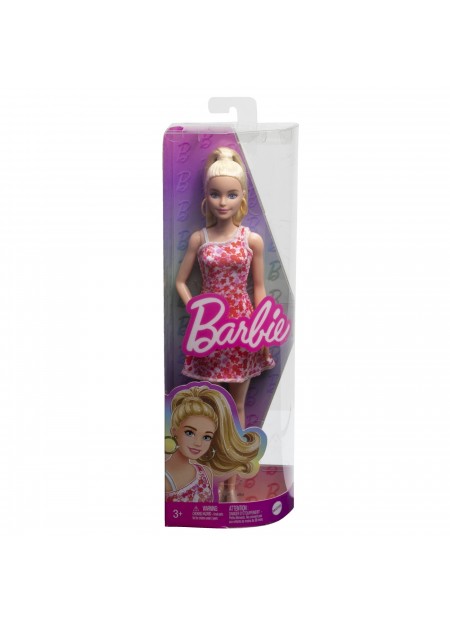 BARBIE PAPUSA BARBIE FASHIONISTA BLONDA CU PARUL PRINS IN COADA SI ROCHIE CU FLORICELE