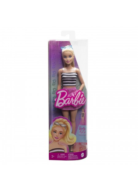 BARBIE PAPUSA BARBIE FASHIONISTA BLONDA CU PARUL PRIN IN COADA SI FUSTA ROZ