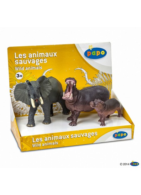 PAPO SET ANIMALE SALBATICE ELEFANT, HIPOPOTAM SI HIPOPOTAM PUI